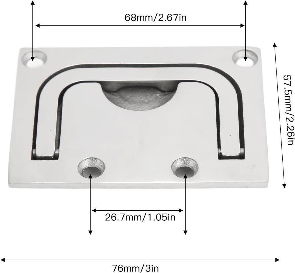 76mm Flush Pull Handle Square 316 Stainless Steel Polishing Lifting Ring