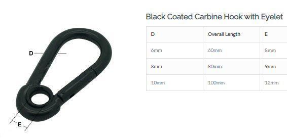 Black Coated Carbine Hooks (Various Sizes)