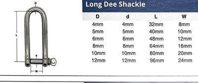 Long Pattern Dee Shackles (Stainless Steel)