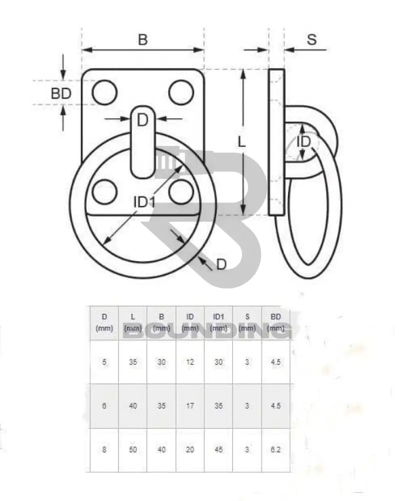 Square Eye Plate With Ring Stainless Steel Marine Grade 316 (Various Sizes) Vehicle Parts &